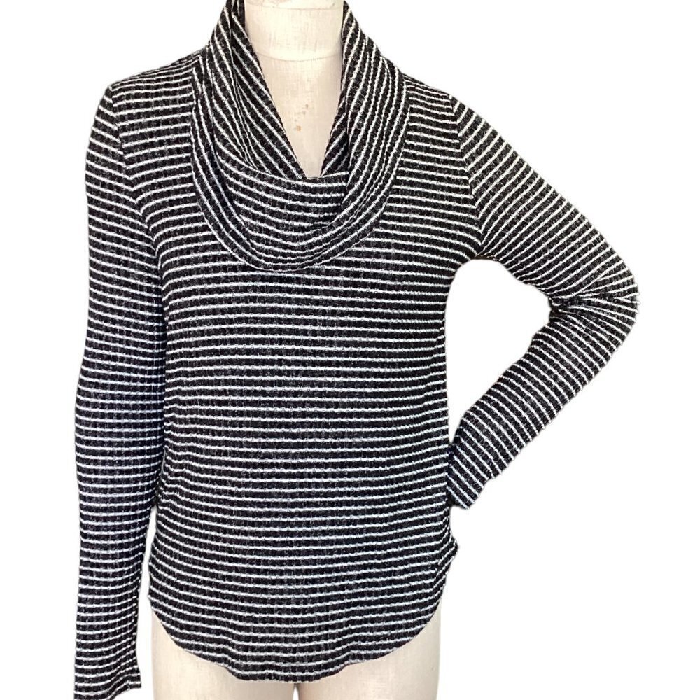 Lucky Brand Bonne‎ Chance Soft Ribbed Knit Cowl Neck XS Black White 18N